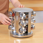 Porta Temperos e Condimentos Giratório em Inox - 12 Potes