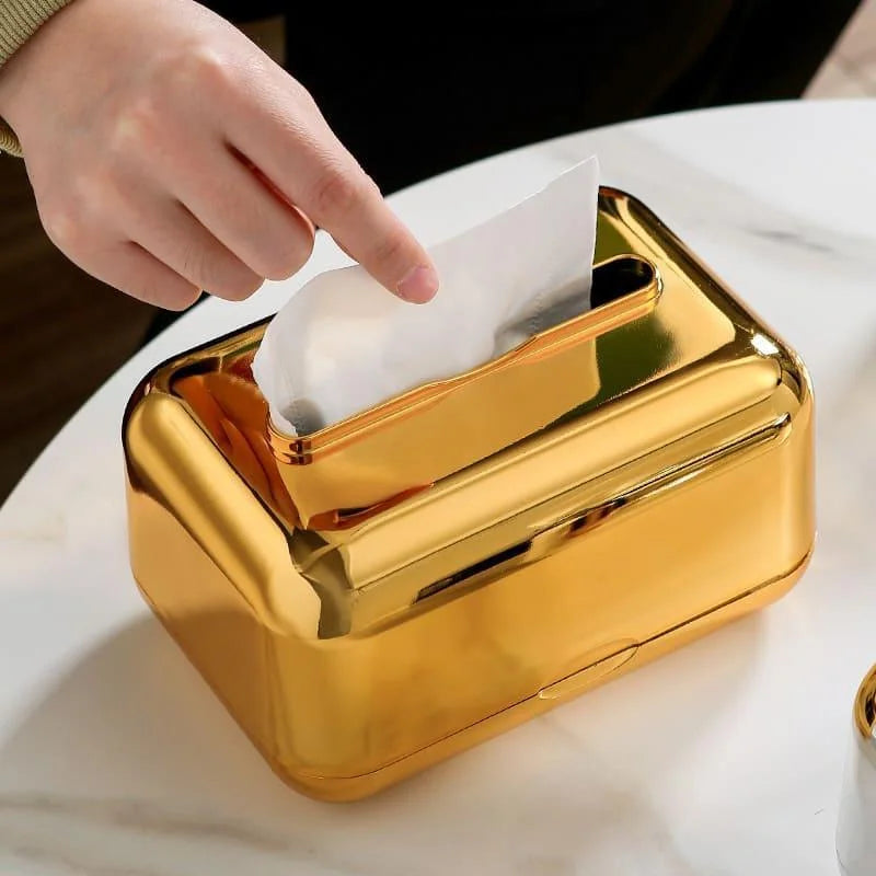 Caixa Porta-Lenço Cromada para Decoração e Organização