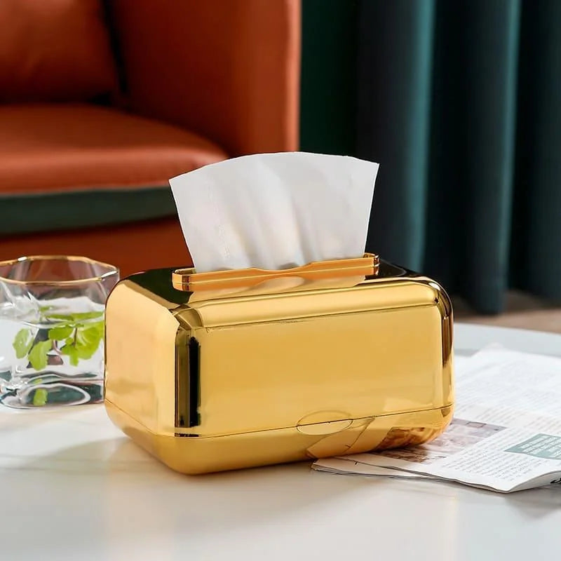 Caixa Porta-Lenço Cromada para Decoração e Organização